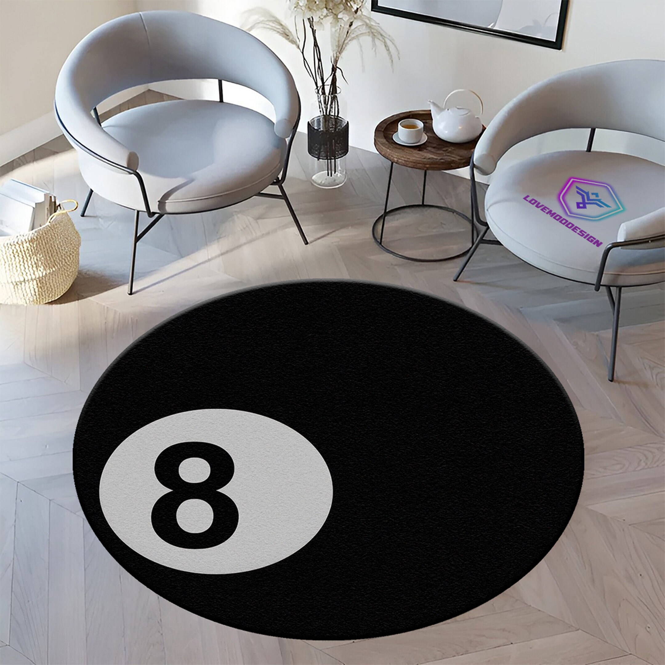 8ボールラグ：円形アクセントラグ、モダンな3Dプリント