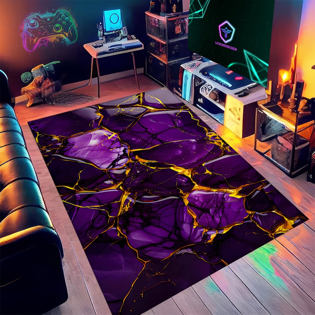 Purple Marble Rug, Gold Detail Rug, Marble Pattern Rug, Home Decor Rug ...