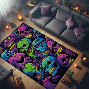 Zombies Skull Rug, Sugar Skull Rug, Gothic Witch Rug,  Withcy Journal Rug, Skeleton Rug, Halloween Rug, Evil  Skull Design Carpet