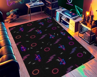 Alfombra retro arcade, colorida alfombra de área trippy, alfombra de piso decorativa de los años 80 y 90, sala de juegos, bolera, cueva del hombre, alfombra de área abstracta, regalo de jugador