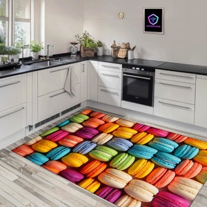Kitchen Food Rug, Macaron Rug, Dessert Rug, Kitchen Rug, Kitchen Decor, Colorful Rug Fruit Themed Rug, Kitchen Carpet, 3D Fruits Printed Mat