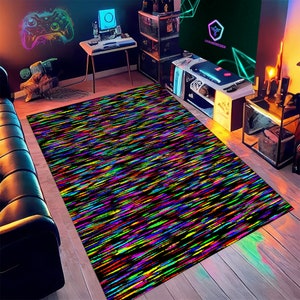 Glitch Rug, Arcade Room Decor, Trendy, Arcade decor, Abstract Area Rug, Living Room Rugs, optical illusion, Colorful Rug, Funky area rug