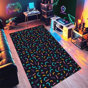 Arcade Carpet, Colorful Trippy Area Rug, 80s 90s Accent Floor Mat, Game Room, Bowling Alley, Man Cave, Abstract Area Rug, Gamer Gift