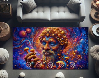 Tappeto di velluto Trippy Wise Man: decorazione psichedelica con funghi