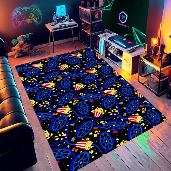 Popcorn rug, cinema rug, cinema room rug, cinema saloon carpet, retro arcade rug, home cinema decor, movie rug, popcorn pattern rug