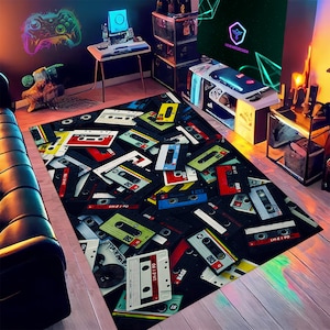 Retro Cassettes Rug, Colorful Rug, Cassette Pattern Rug, Retro Tapes Rug, Room Decor, Area Rug,Retro Decor,Popular Rug,Home Decor,Custom Rug