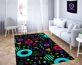 Retro Arcade Stars Rug: 80s Style Velvet Carpet