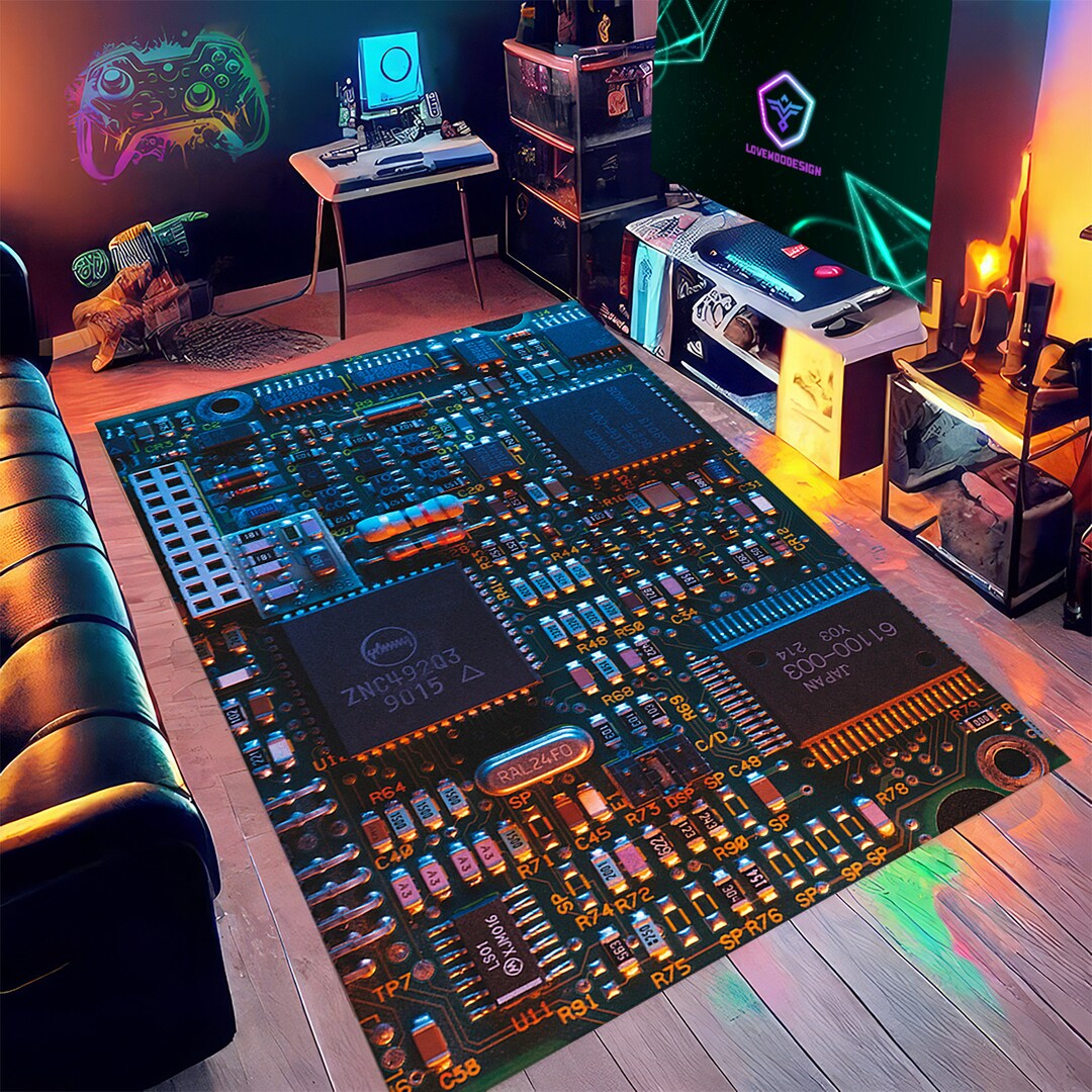 Pcb Rug Circuit Board Pattern Rug: Non-slip Velvet Gamer Room Carpet - Etsy