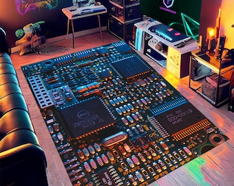 Main Board Patterned Rug, Electronic Circuit Board Rug, For Living Room Rug, Gamer Rug,  Non Slip Floor Carpet, Teen&#39;s Rug, Kids Room Rug,
