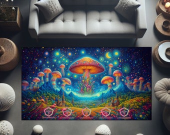 Dywan z aksamitu Mushroom Village: psychodeliczny, odlotowy wystrój