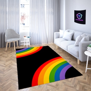 Colorful Rainbow Rug, Rainbow Area Rugs, Watercolor Rainbow Gift,Anniversary Gift Carpet,LGBT Multicolor Design Rug, Living room rug