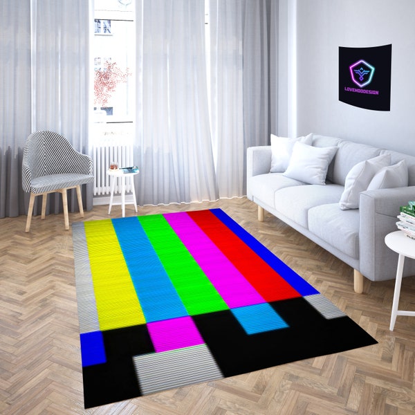 No Signal Rug,Tv Multicolor Signal Test Pattern Rugs, Nostalgic Photos Rug, Tv carpet, 8x10 Rug, Mini Rug, Custom Room Rug, Nonslip Rug