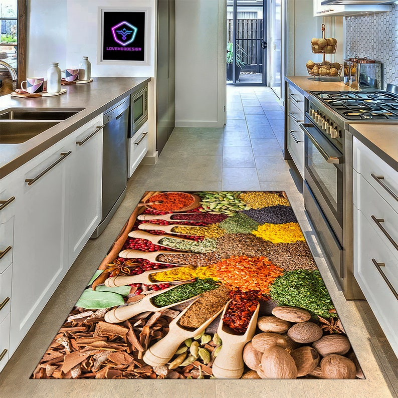 Spice Rug Vibrant Spices Kitchen Rug: Non-slip, Machine Washable - Etsy