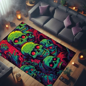 Zombies Skull Rug, Sugar Skull Rug, Gothic Witch Rug,  Withcy Journal Rug, Skeleton Rug, Halloween Rug, Evil  Skull Design Carpet