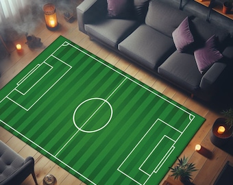 Green Football Field Rug: Kids Play Mat, Sports Fan Decor