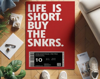 Sneaker Rug: 'Life is Short, Buy the Snkrs' Velvet Hypebeast Decor