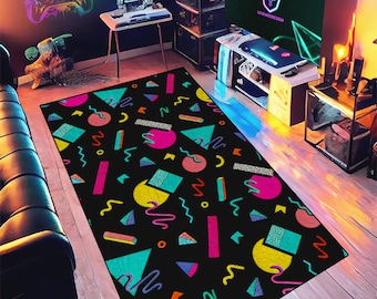 Retro Arcade Area Rug: 80s 90s Trippy Accent Rug