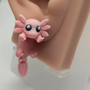 Axolotl Earrings – Pink Salamander with Articulated Tail, Cute Amphibian Jewelry