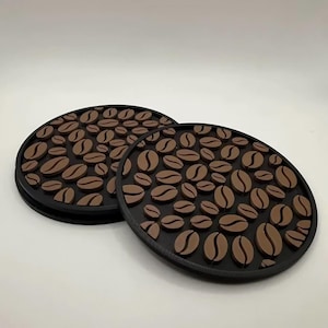 Coffee Bean Coasters – 3D Printed Brown Coffee Cup Mats – Coffee Lover Gift – Modern Coffee Table Decor