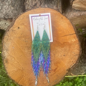 Pendientes de flecos con cuentas - Bosque y cielo