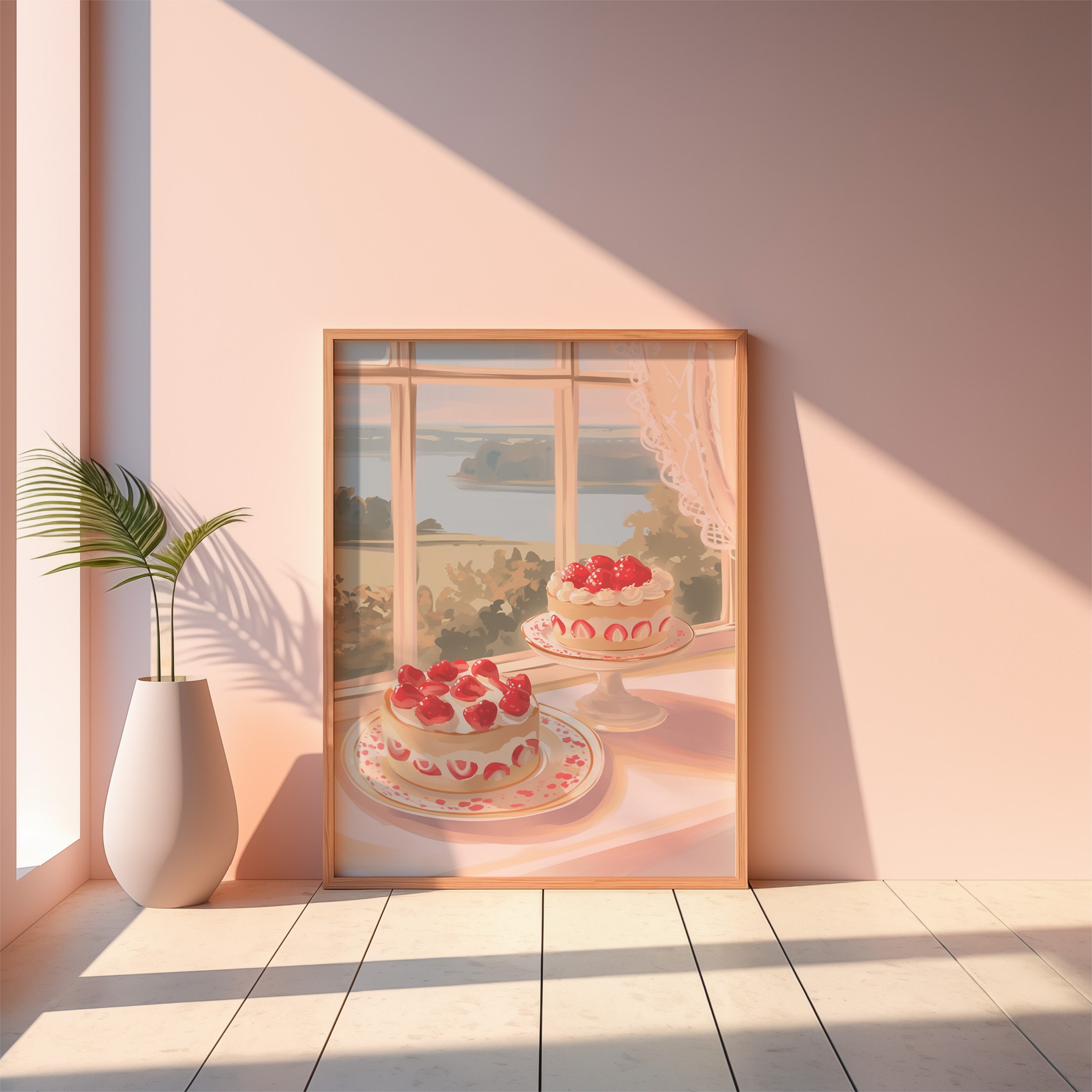 Light Pastel Strawberry Cake Wall Art, Kitchen Poster, Coquette Room ...