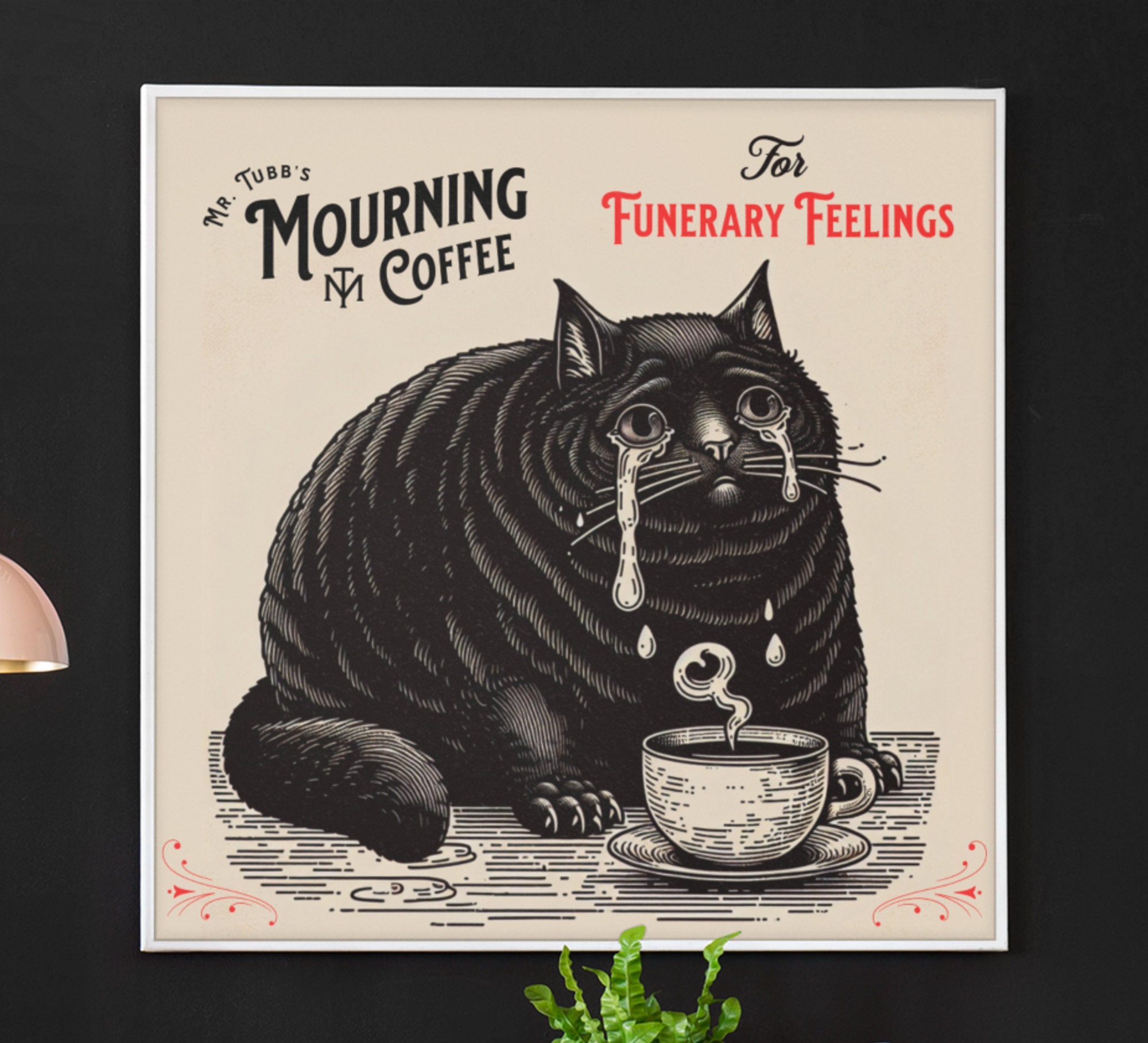 Morbid Humor Sad Cat Art Print Funny Goth Decor Chonky Black Cat Dark ...