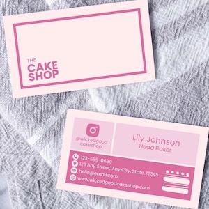 Business Card Bakery Template Download Printable Pink Cake Customer Card Cake Bakery Canva Design Template Business Card DIY Brand Card
