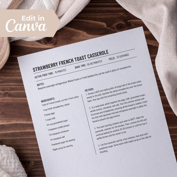 8 5x11 Recipe Printable Template Etsy