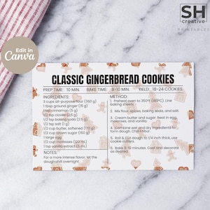 Printable Christmas Gift for Her, Christmas Recipe Card Template, Stocking Stuffer for Her, Christmas Gift for Baker, Editable Recipe Card