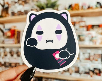 Imperméables sans visage pour chat porte-bonheur | Stickers pour ordinateur portable | Autocollants mignons | Autocollants en vinyle | Mat | Revue | Créations