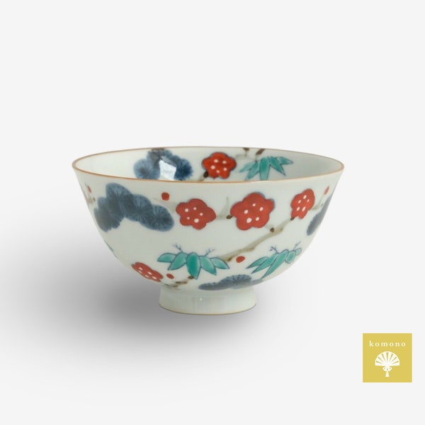 Japanese Arita ware rice bowl｜Flower pattern｜Pine, Bamboo, and Plum｜Traditional handicrafts｜Made by Japanese craftsmen