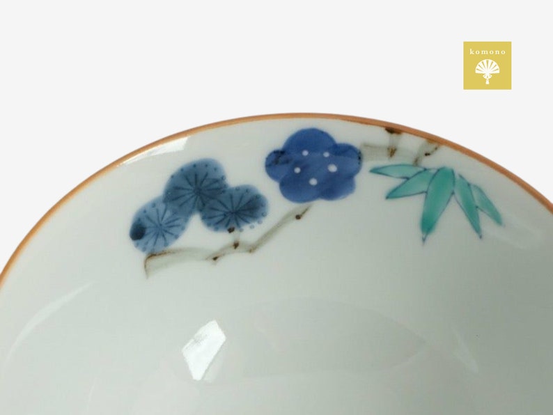 Japanese Arita ware rice bowlFlower patternPine, Bamboo, and PlumTraditional handicraftsMade by Japanese craftsmen image 6