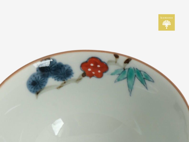 Japanese Arita ware rice bowlFlower patternPine, Bamboo, and PlumTraditional handicraftsMade by Japanese craftsmen image 3