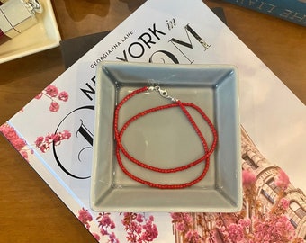 Red Coral Choker Necklace, 925 Sterling Silver Clasp, Handmade Jewelry