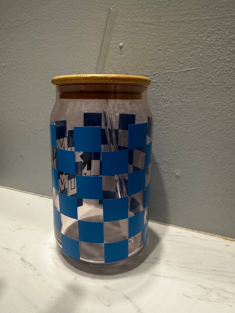 Checker Pattern Customizable Glass Coffee Cup Etsy