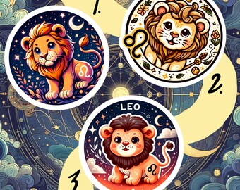 Waterproof Zodiac Leo Sticker, Zodiac Leo Gift, June 23 - Aug 22, Waterbottle, laptop, car, Leo lion, Cute baby Leo