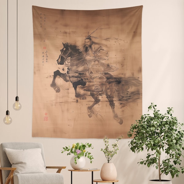 Tapestry of Cao Cao | Han Dynasty Wei Warlord | Romance of the Three Kingdoms Wall Art Wall Hanging Home Decor | Riding Shadow Runner steed