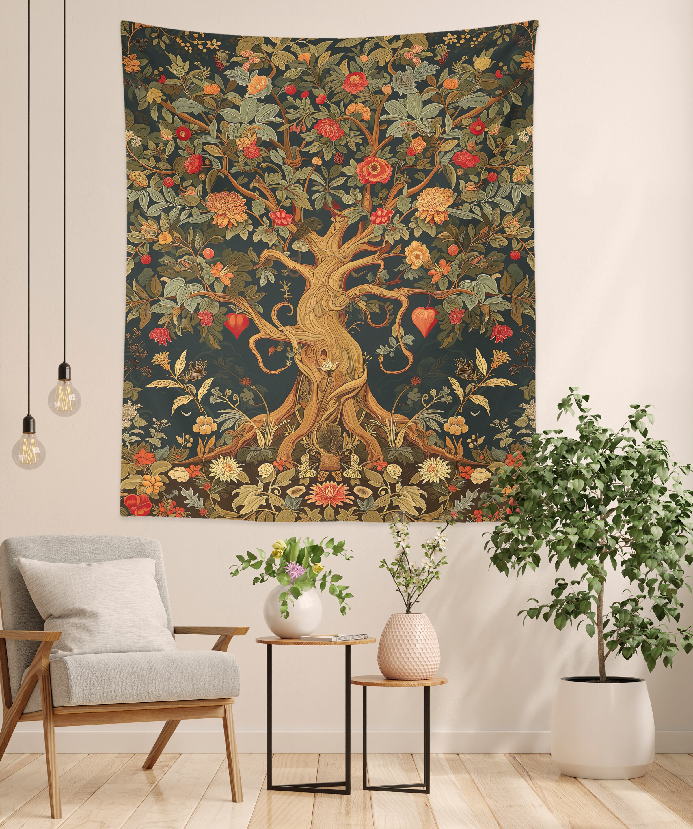 Tapestry of Tree of Life William Morris Inspired Forest and Flowers Art ...