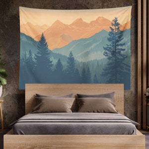 Tapestry of Forest and Mountain Range | Nature Landscape Trees Wall Art Hanging and Home Decor