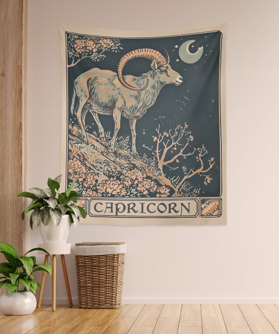 Tapestry of Capricorn Zodiac Astrology Wall Art Wall Hanging and Home Decor Goat in Capricornus Constellation Star Sign Gift Etsy