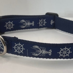 Lobster and Wheel Nautical Adjustable Dog Collar or Martingale