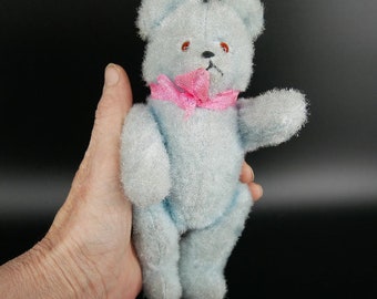 Old blue vintage teddy bear plush - small 1960s Collectible Toy