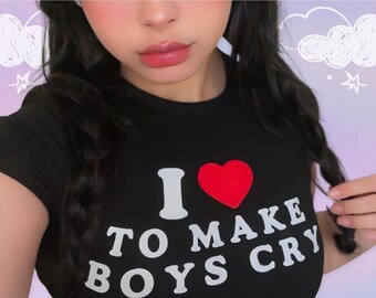 Angel Baby Y2K I Love To Make Boys Cry Crop Top Baby Tee - Y2K Funny Baby Tee, Slogan Baby Tee, Make Boys Cry Crop Top, Custom I Heart Shirt