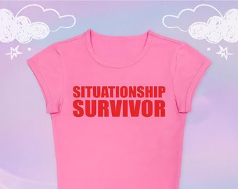 Angel Baby Y2K Situationship Survivor Crop Top Baby Tee - Y2K Slogan Tee, Funny Baby Tees Y2K, Situationship Shirt, Y2K Funny Tee, 2000s 00s