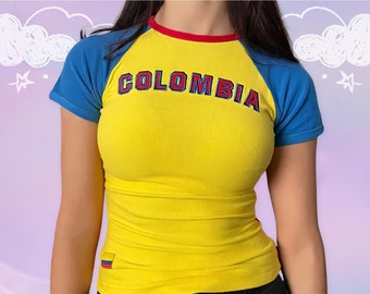 Angel Baby Y2K Kolumbien-Trikot-Top – Fußball-Baby-T-Shirt, 2000er-Jahre-Ästhetik, Kolumbien-Baby-T-Shirt, Kolumbien-Shirt, Kolumbien-Shirt, Kolumbien-Trikot