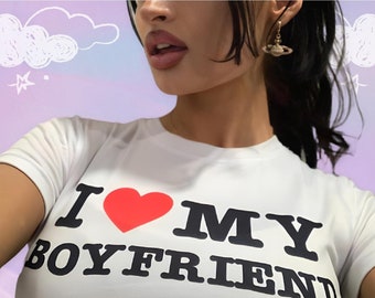 Angel Baby Y2K I Love My Boyfriend Crop Top Baby Tee -  Y2K Funny Baby Tee, I Heart My Boyfriend, Custom I Heart Shirt, Gift for Girlfriend