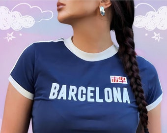 Angel Baby Y2K Barcelona Crop Top T-shirt da bambino - T-shirt da calcio per bambini, Abbigliamento anni 2000, T-shirt da bambino Spagna, Maglia Barcellona, Maglia Y2K, Top estivi Y2K