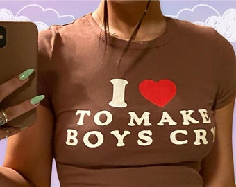 Angel Baby Y2K I Love To Make Boys Cry Crop Top Baby Tee - Funny Baby Tee, Y2K Funny Shirt, 2000s, Make Boys Cry Shirt, Custom I Heart Shirt