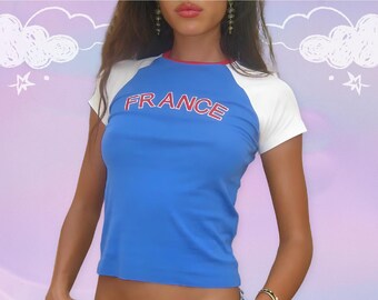 Angel Baby Y2K France Jersey Top - France Baby Tee, Soccer Crop Top, 90s 2000s, Y2K Jersey, France Cropped Top, France Top, French Baby Tee