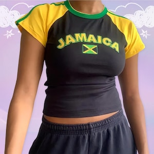 Angel Baby Y2K Jamaica Crop Top Baby Tee - Soccer Baby Tee, 90s 2000s 00s, Jamaican Shirt, Jamaica Jersey Top, Y2K Country Shirt, Brazil Y2K